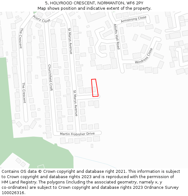 5, HOLYROOD CRESCENT, NORMANTON, WF6 2PY: Location map and indicative extent of plot