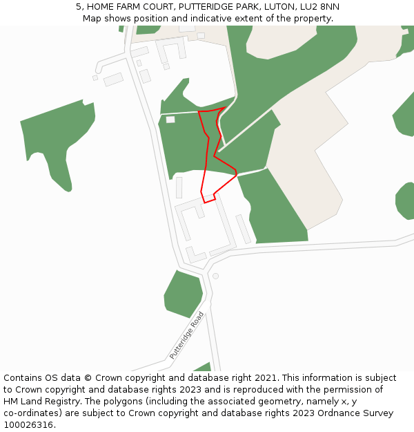 5, HOME FARM COURT, PUTTERIDGE PARK, LUTON, LU2 8NN: Location map and indicative extent of plot