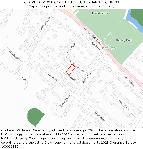 5, HOME FARM ROAD, NORTHCHURCH, BERKHAMSTED, HP4 3SL: Location map and indicative extent of plot