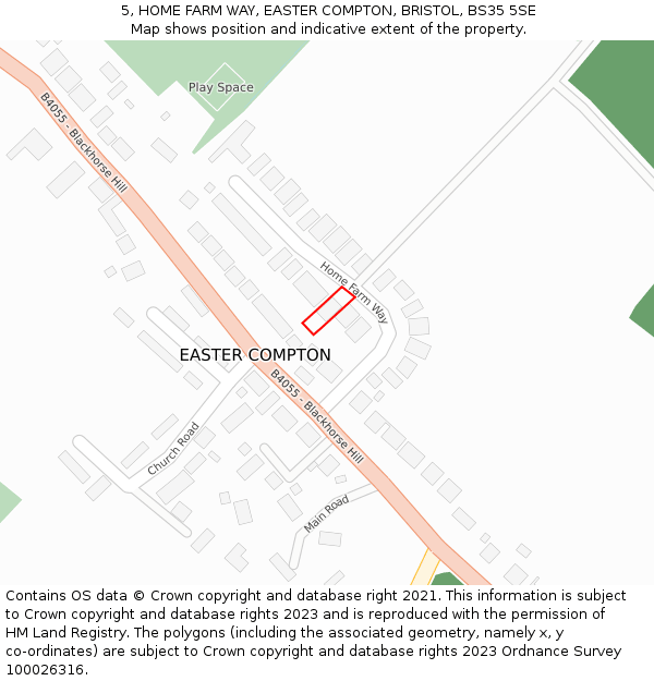 5, HOME FARM WAY, EASTER COMPTON, BRISTOL, BS35 5SE: Location map and indicative extent of plot