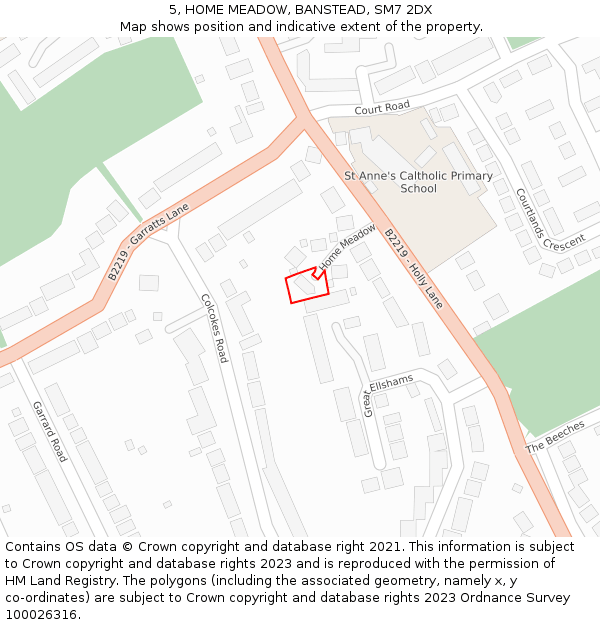 5, HOME MEADOW, BANSTEAD, SM7 2DX: Location map and indicative extent of plot