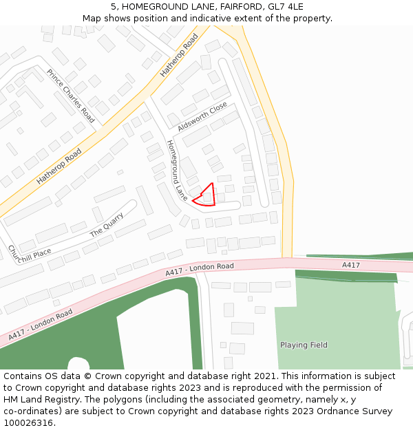 5, HOMEGROUND LANE, FAIRFORD, GL7 4LE: Location map and indicative extent of plot