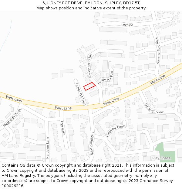 5, HONEY POT DRIVE, BAILDON, SHIPLEY, BD17 5TJ: Location map and indicative extent of plot