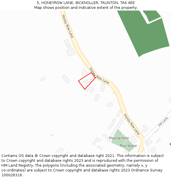 5, HONEYROW LANE, BICKNOLLER, TAUNTON, TA4 4EE: Location map and indicative extent of plot