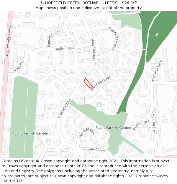 5, HOPEFIELD GREEN, ROTHWELL, LEEDS, LS26 0YB: Location map and indicative extent of plot