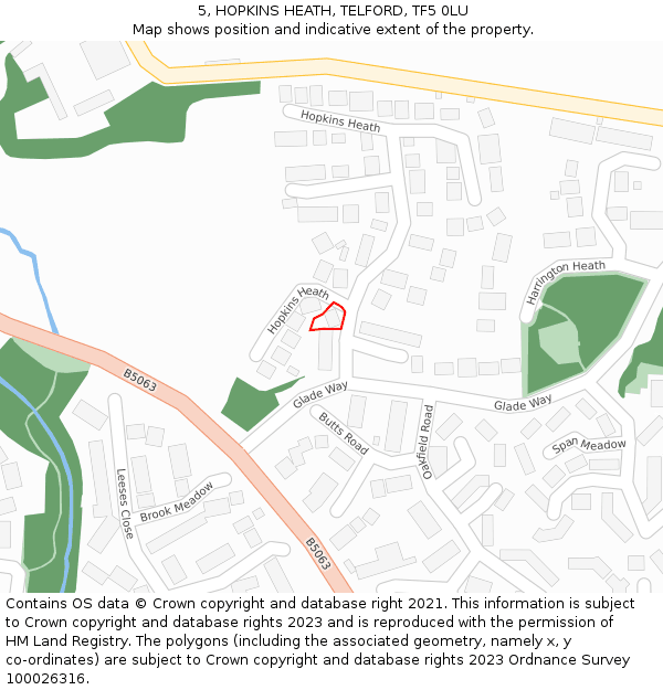 5, HOPKINS HEATH, TELFORD, TF5 0LU: Location map and indicative extent of plot