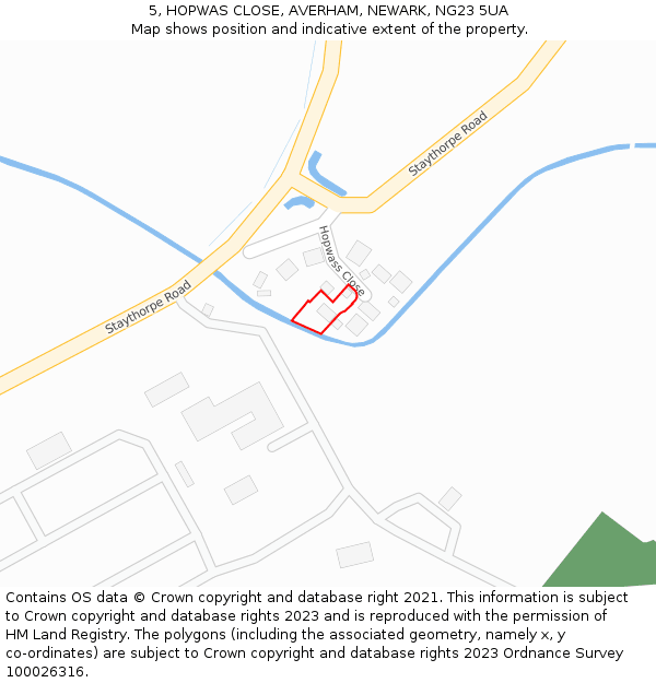 5, HOPWAS CLOSE, AVERHAM, NEWARK, NG23 5UA: Location map and indicative extent of plot