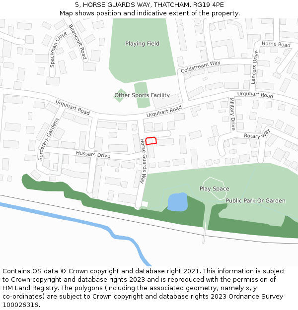 5, HORSE GUARDS WAY, THATCHAM, RG19 4PE: Location map and indicative extent of plot