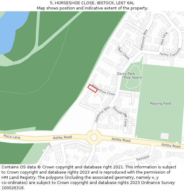 5, HORSESHOE CLOSE, IBSTOCK, LE67 6AL: Location map and indicative extent of plot