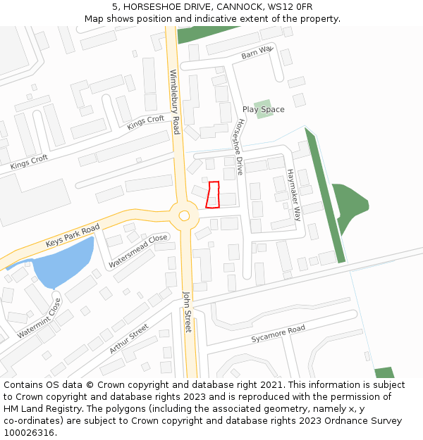 5, HORSESHOE DRIVE, CANNOCK, WS12 0FR: Location map and indicative extent of plot