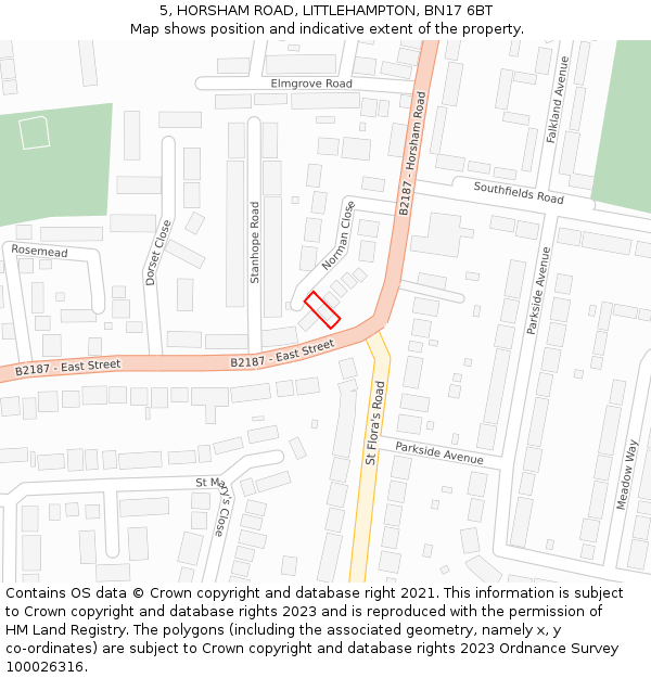 5, HORSHAM ROAD, LITTLEHAMPTON, BN17 6BT: Location map and indicative extent of plot