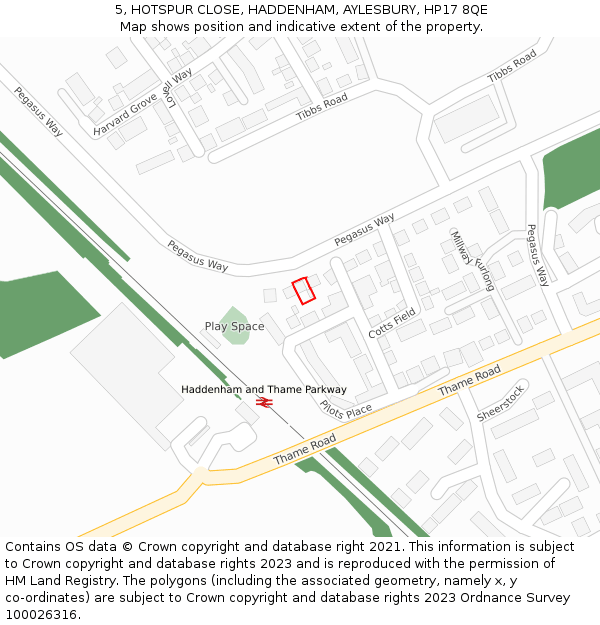 5, HOTSPUR CLOSE, HADDENHAM, AYLESBURY, HP17 8QE: Location map and indicative extent of plot