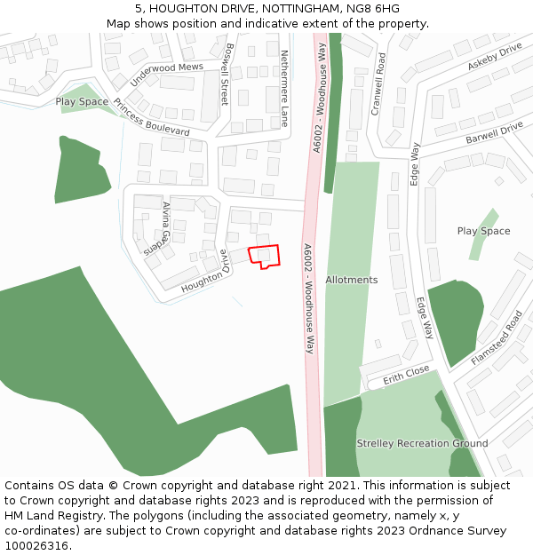 5, HOUGHTON DRIVE, NOTTINGHAM, NG8 6HG: Location map and indicative extent of plot