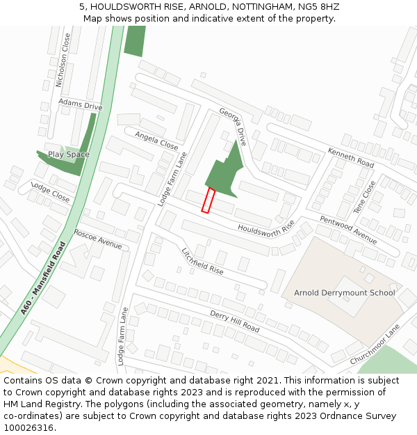 5, HOULDSWORTH RISE, ARNOLD, NOTTINGHAM, NG5 8HZ: Location map and indicative extent of plot