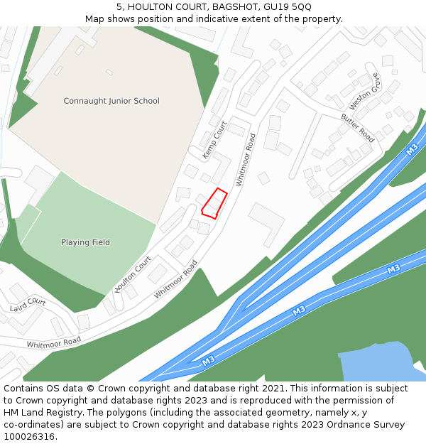 5, HOULTON COURT, BAGSHOT, GU19 5QQ: Location map and indicative extent of plot