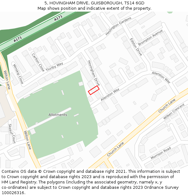 5, HOVINGHAM DRIVE, GUISBOROUGH, TS14 6GD: Location map and indicative extent of plot