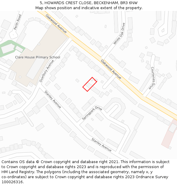 5, HOWARDS CREST CLOSE, BECKENHAM, BR3 6NW: Location map and indicative extent of plot