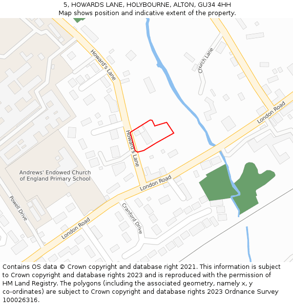 5, HOWARDS LANE, HOLYBOURNE, ALTON, GU34 4HH: Location map and indicative extent of plot