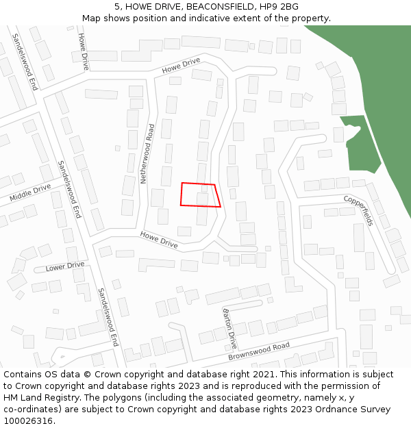 5, HOWE DRIVE, BEACONSFIELD, HP9 2BG: Location map and indicative extent of plot