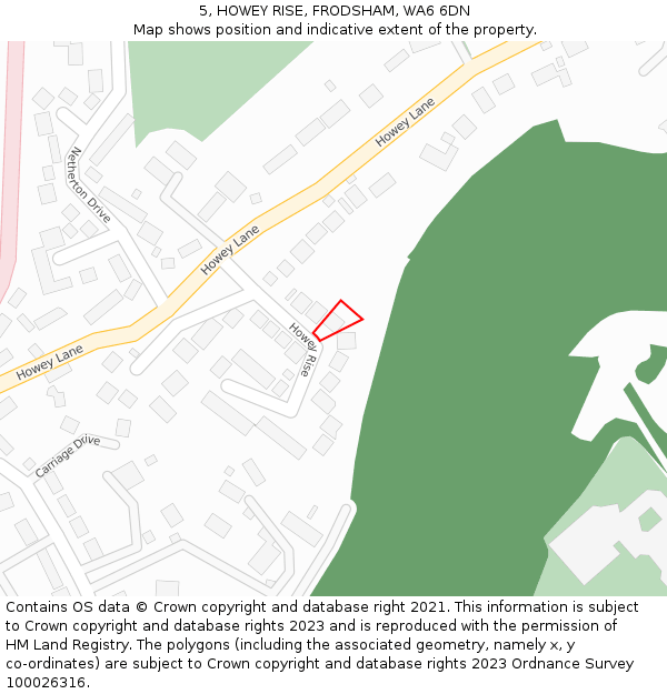 5, HOWEY RISE, FRODSHAM, WA6 6DN: Location map and indicative extent of plot