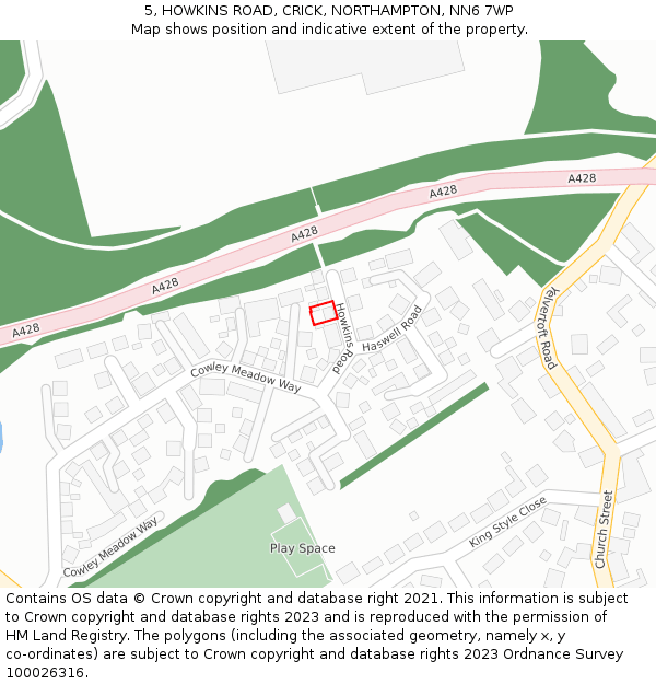 5, HOWKINS ROAD, CRICK, NORTHAMPTON, NN6 7WP: Location map and indicative extent of plot