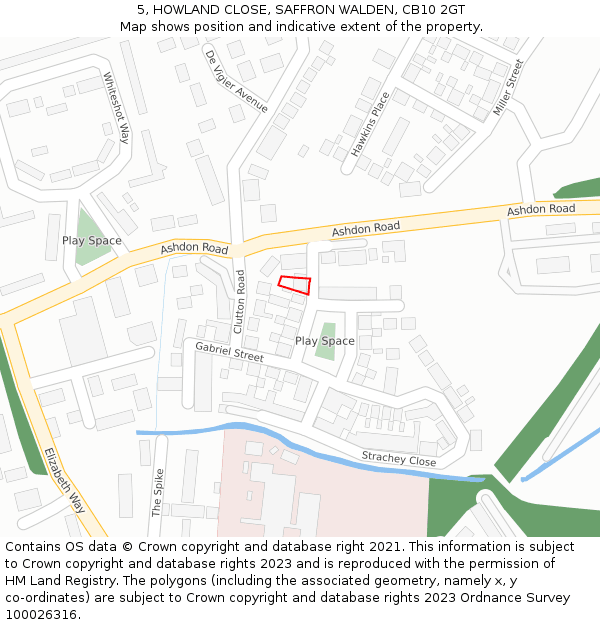5, HOWLAND CLOSE, SAFFRON WALDEN, CB10 2GT: Location map and indicative extent of plot