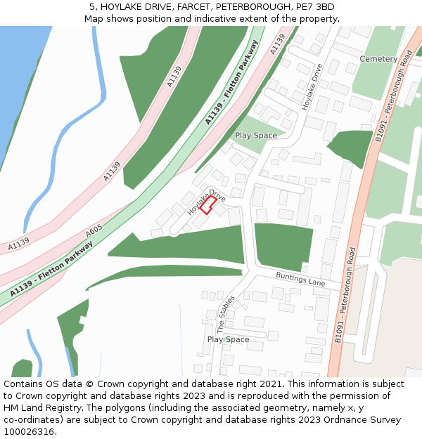 5, HOYLAKE DRIVE, FARCET, PETERBOROUGH, PE7 3BD: Location map and indicative extent of plot