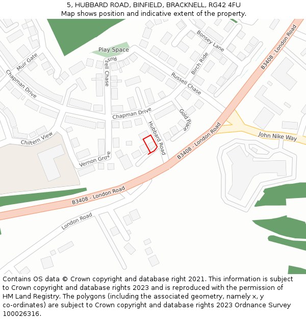 5, HUBBARD ROAD, BINFIELD, BRACKNELL, RG42 4FU: Location map and indicative extent of plot