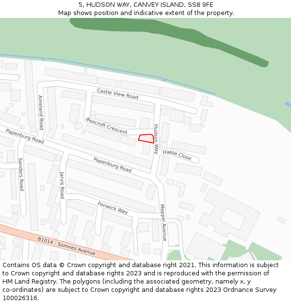 5, HUDSON WAY, CANVEY ISLAND, SS8 9FE: Location map and indicative extent of plot