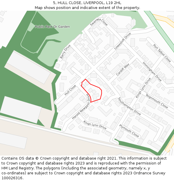 5, HULL CLOSE, LIVERPOOL, L19 2HL: Location map and indicative extent of plot