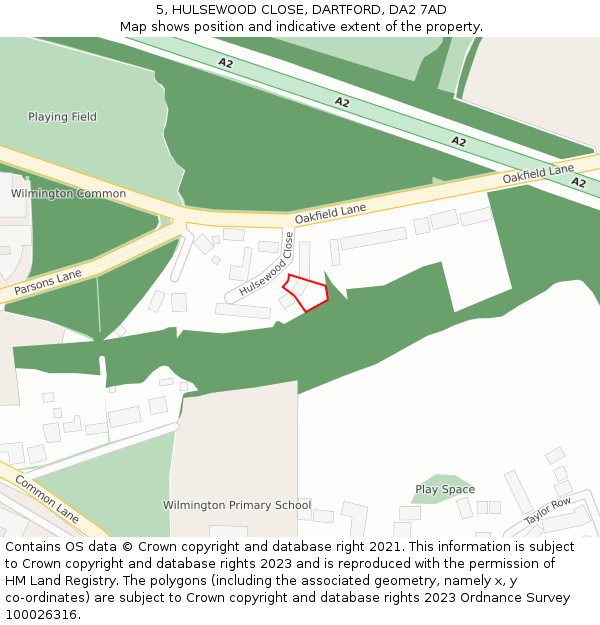 5, HULSEWOOD CLOSE, DARTFORD, DA2 7AD: Location map and indicative extent of plot