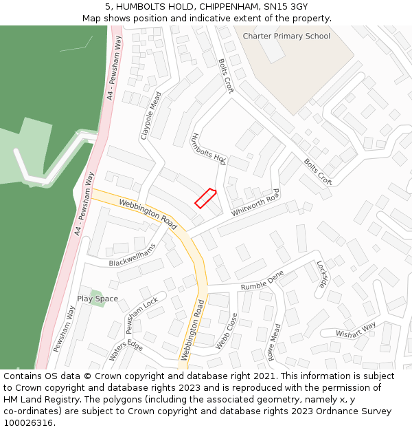 5, HUMBOLTS HOLD, CHIPPENHAM, SN15 3GY: Location map and indicative extent of plot
