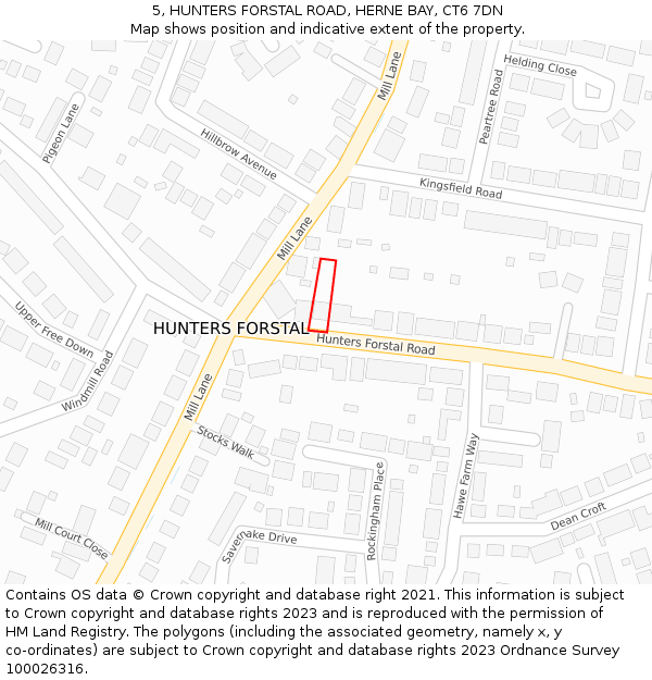 5, HUNTERS FORSTAL ROAD, HERNE BAY, CT6 7DN: Location map and indicative extent of plot