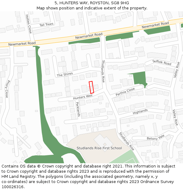 5, HUNTERS WAY, ROYSTON, SG8 9HG: Location map and indicative extent of plot