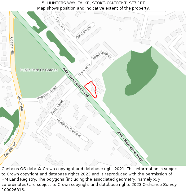 5, HUNTERS WAY, TALKE, STOKE-ON-TRENT, ST7 1RT: Location map and indicative extent of plot