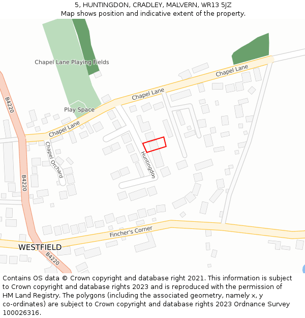 5, HUNTINGDON, CRADLEY, MALVERN, WR13 5JZ: Location map and indicative extent of plot