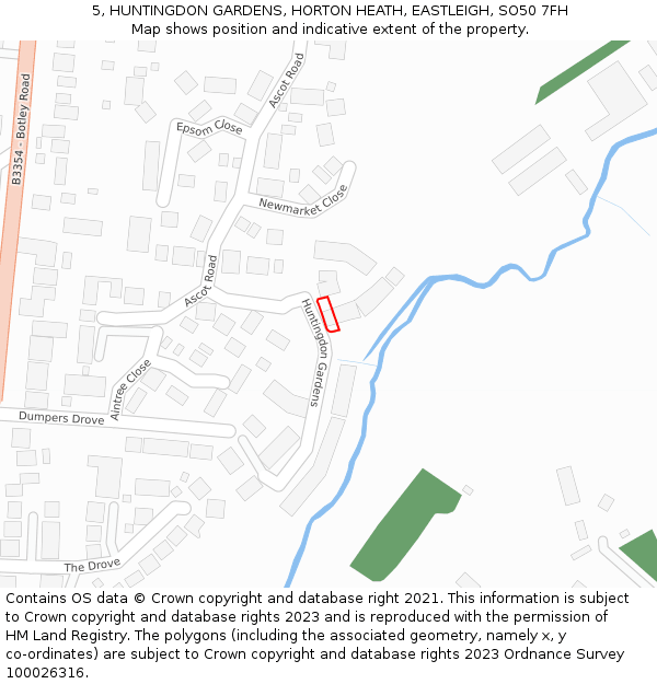 5, HUNTINGDON GARDENS, HORTON HEATH, EASTLEIGH, SO50 7FH: Location map and indicative extent of plot