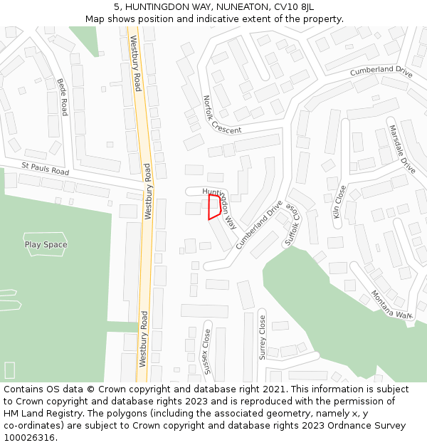 5, HUNTINGDON WAY, NUNEATON, CV10 8JL: Location map and indicative extent of plot