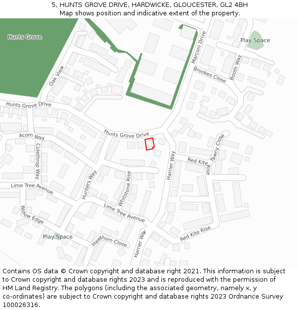 5, HUNTS GROVE DRIVE, HARDWICKE, GLOUCESTER, GL2 4BH: Location map and indicative extent of plot