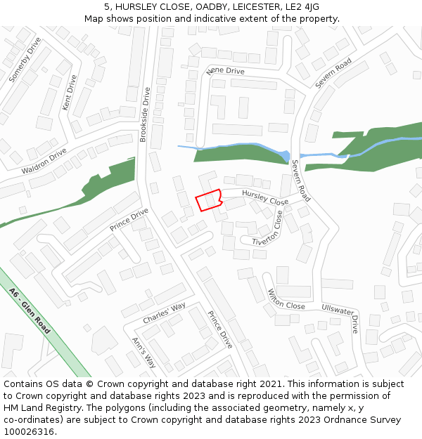 5, HURSLEY CLOSE, OADBY, LEICESTER, LE2 4JG: Location map and indicative extent of plot