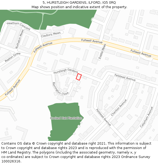 5, HURSTLEIGH GARDENS, ILFORD, IG5 0RQ: Location map and indicative extent of plot