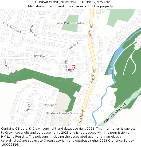 5, HUSKAR CLOSE, SILKSTONE, BARNSLEY, S75 4SX: Location map and indicative extent of plot