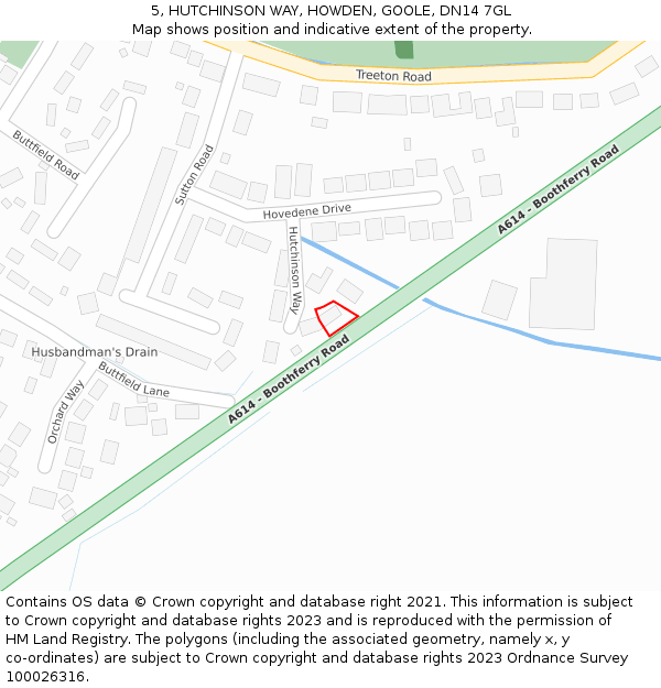 5, HUTCHINSON WAY, HOWDEN, GOOLE, DN14 7GL: Location map and indicative extent of plot