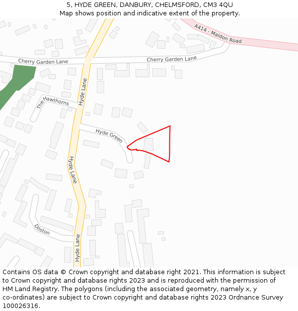 5, HYDE GREEN, DANBURY, CHELMSFORD, CM3 4QU: Location map and indicative extent of plot