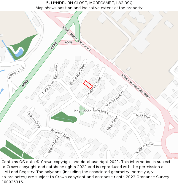 5, HYNDBURN CLOSE, MORECAMBE, LA3 3SQ: Location map and indicative extent of plot