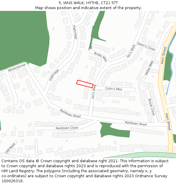 5, IANS WALK, HYTHE, CT21 5TT: Location map and indicative extent of plot