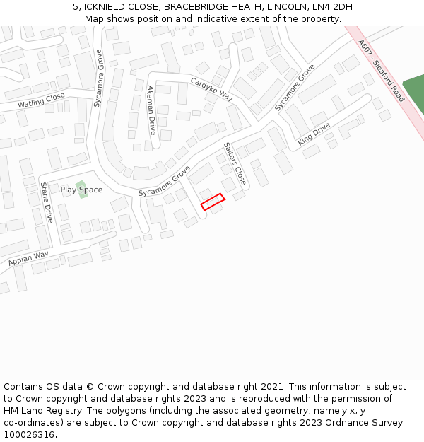 5, ICKNIELD CLOSE, BRACEBRIDGE HEATH, LINCOLN, LN4 2DH: Location map and indicative extent of plot