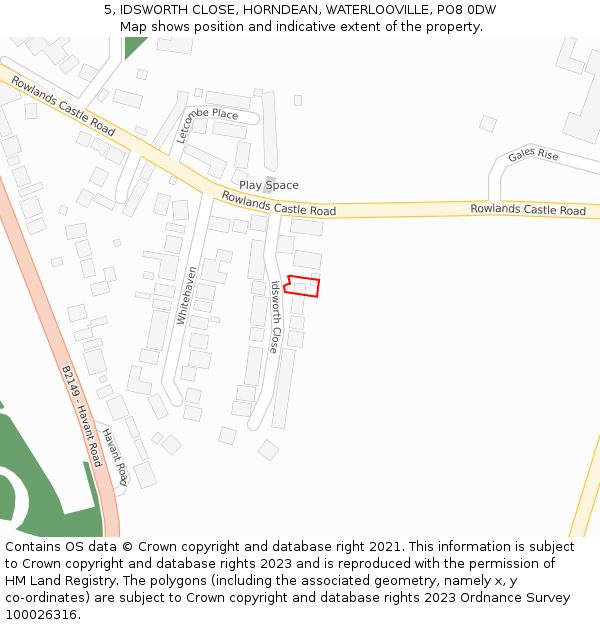 5, IDSWORTH CLOSE, HORNDEAN, WATERLOOVILLE, PO8 0DW: Location map and indicative extent of plot