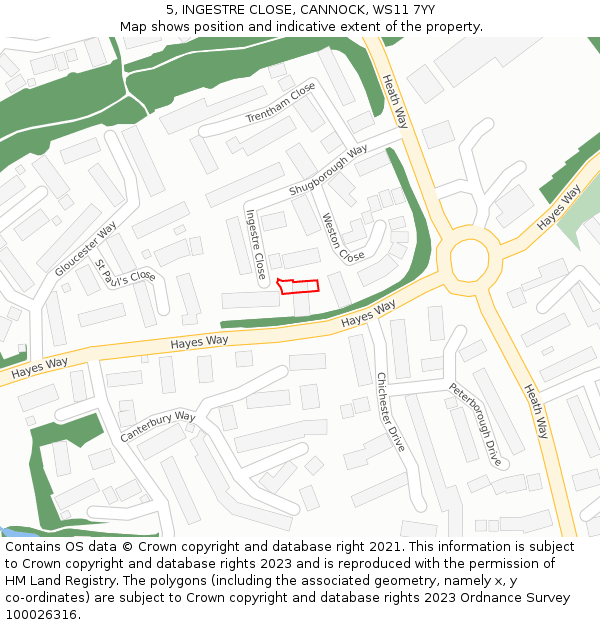 5, INGESTRE CLOSE, CANNOCK, WS11 7YY: Location map and indicative extent of plot