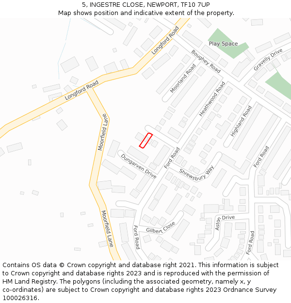 5, INGESTRE CLOSE, NEWPORT, TF10 7UP: Location map and indicative extent of plot